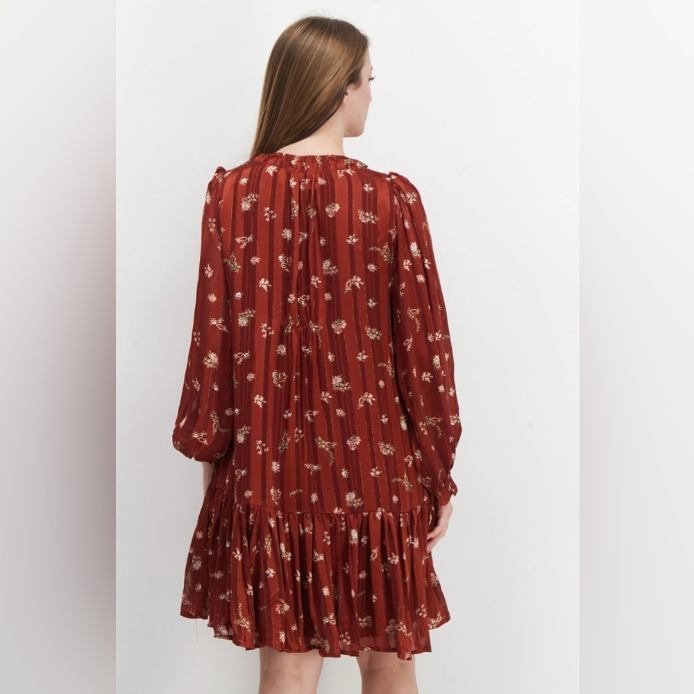 En Saison Long Sleeve Floral Printed Drop Waist Mini Dress Bump Friendly - Picture 5 of 6